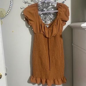 V neck brown dress